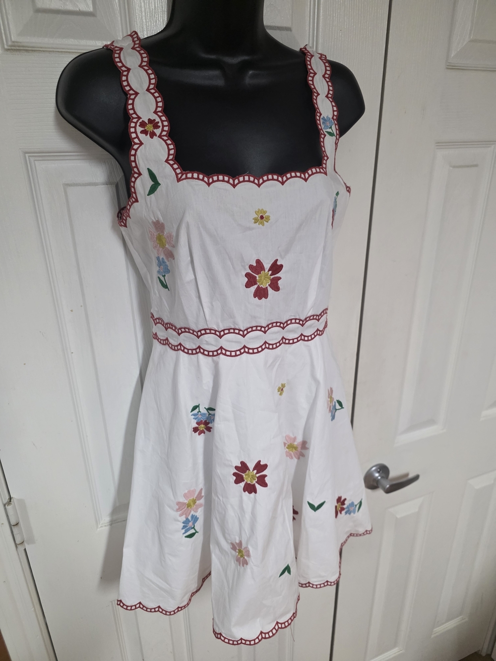 MARBLE White Floral Mini Dress with Red Trim